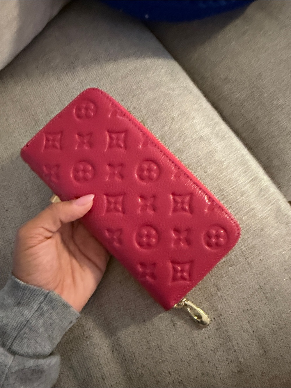 Designer-Inspired Embossed Zip Wallet - Red